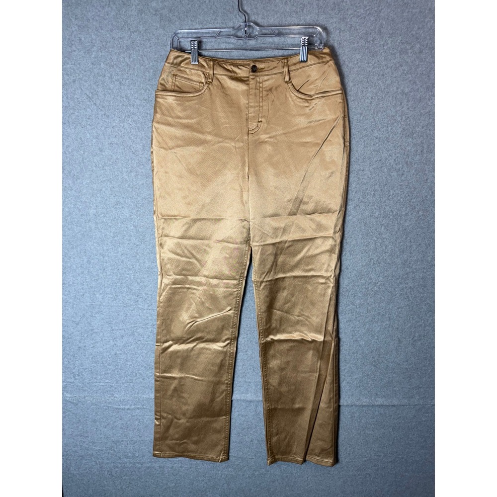 Doncaster Pants Womens 6 Gold Cotton Stretch Straight Leg 5-Pocket Zip Fly